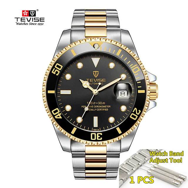6-black-gold-silver Tevise Top Brand Luxury Men Mechanical Watches Automatic waterproof Stainless Steel Men Wristwatches Relogio Masculino - Цвет: 6-black-gold-silver
