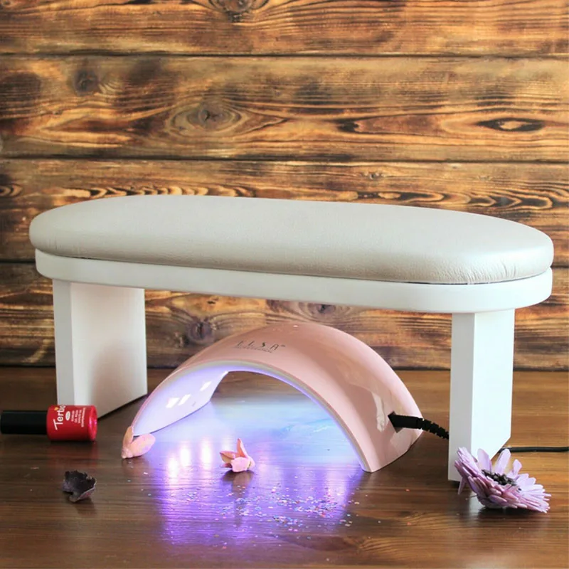 

Nail Art Manicure Salon Hand Arm Rest Cushion Pillow Leather Wood Stand Table Tools