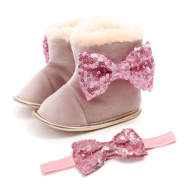 Зимняя Теплая обувь для маленьких девочек для первых шагов, повседневные сапоги для новорожденных сапоги до середины икры с мехом короны, без шнуровки, на меху, 0-18 месяцев - Цвет: YTM2207P