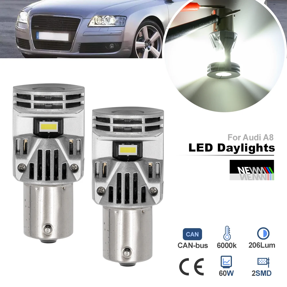 Для Audi A8 D3 4E2 4E8 2002 2003 04 05 06 07 08 BA15S 1156 P21W Светодиодная лампа для дневных ходовых