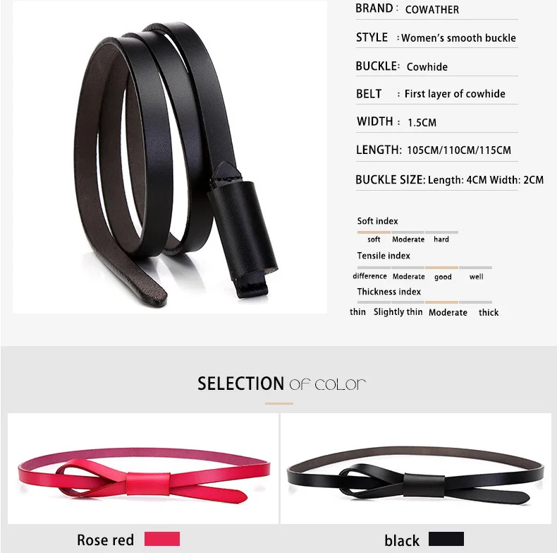 leather belts for women COWATHER cowhide women belt fashion design thin cow leather female strap golden buckle  jeans dress belt  new arrival waistband slim belt for women