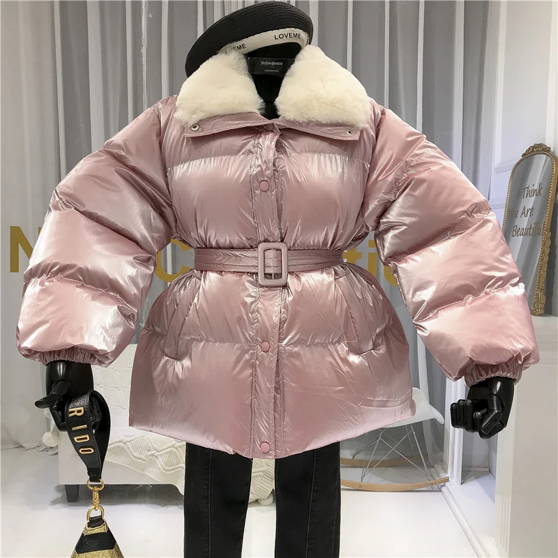 #*Cheap women #039;s winter coat 2020 Autumn Fur Collar Bright with belt Cotton Padded Clothes Thickened Parka Coat Female Warm Outwear M282