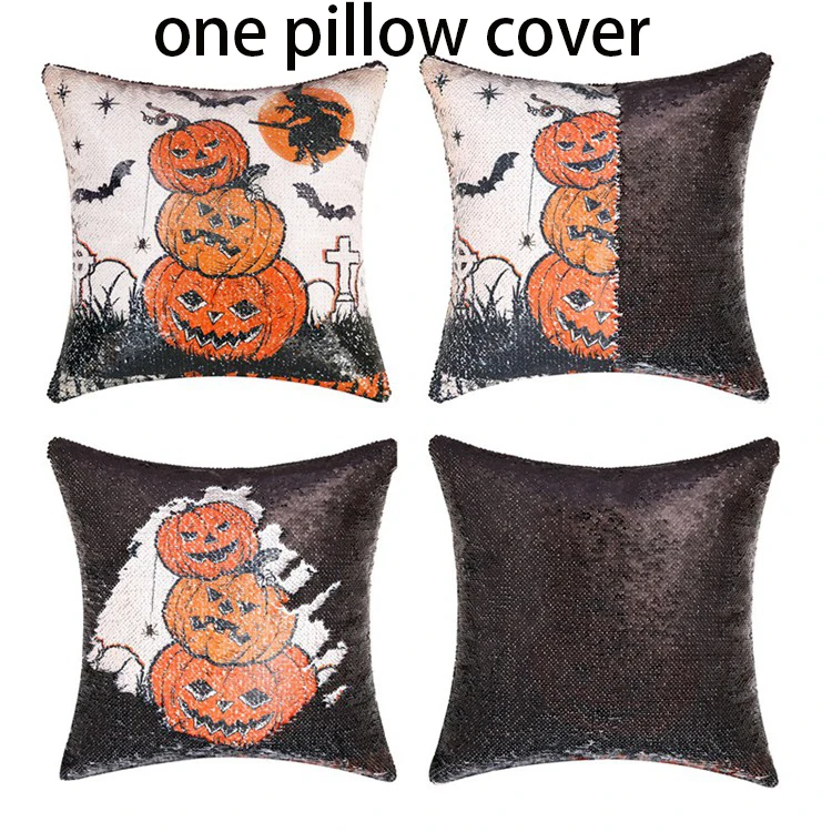 

Halloween Pillow Covers sequin Pumpkin Pillow Case with Halloween Pumpkin Smiley Face Printed for Home Party Decoration Supplie