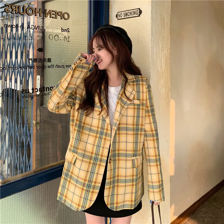

2019 Korean-style New Style Plaid Casual Suit Jacket Women's Autumn Fashion Small Suit