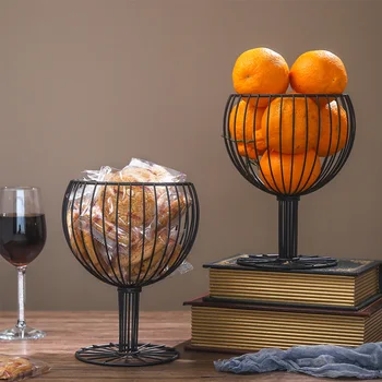 

Cretive Wine Glass Wrought Iron Snack Storage Basket Snack Tray Dessert Fruit Basket Bowl Kitchen Storage Holder