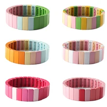 DIY Радужный плиточный браслет богемский квадратный эмалированный плиточный бисер браслеты на руку конфетный цветной блок для укладки растягивающийся очаровательный браслет для девочек