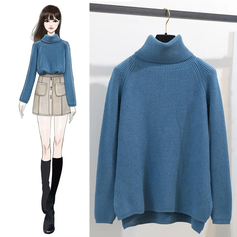 

Winter New Style High Collar Versatile Laziness-Style Knitted Sweater Loose-Fit Slimming Base Sweater WOMEN'S Dress