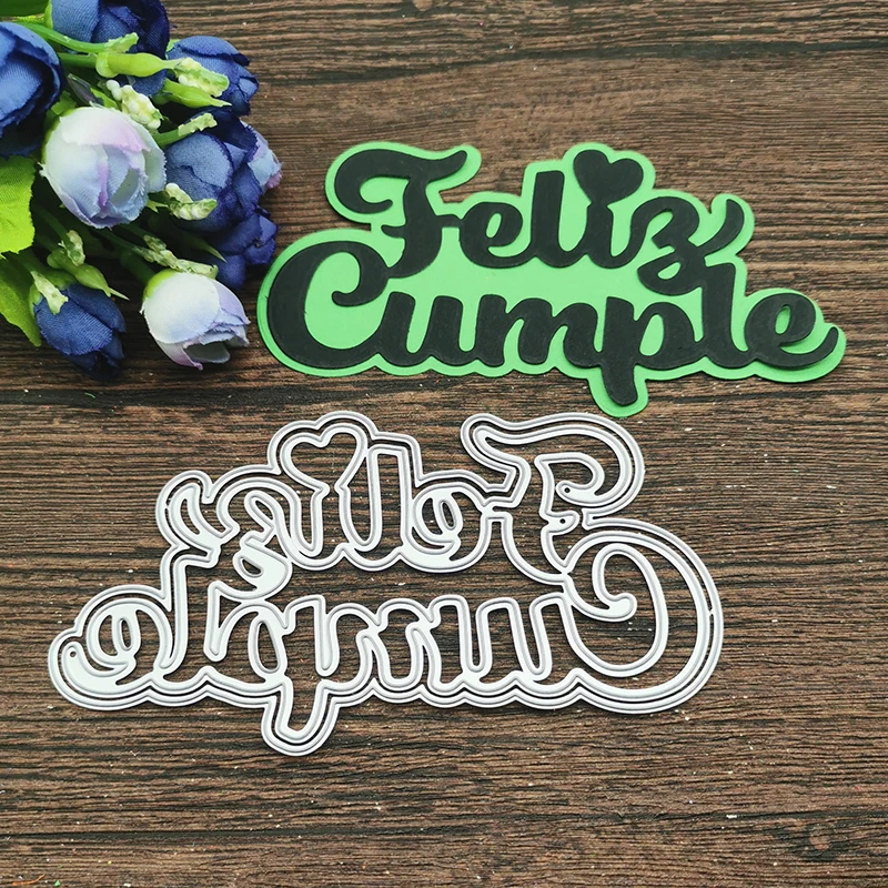 

Spanish Happy Birthday Heart Metal Cutting Dies Stencils For DIY Scrapbooking Decorative Embossing Handcraft Template