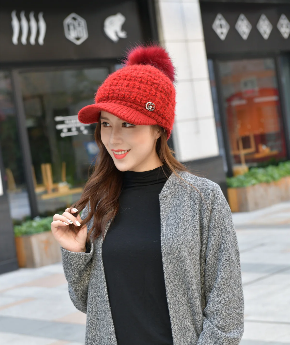 Hats Woman Increase Down Thickening Keep Warm Gg Mark Solid Color Earmuffs Peaked Cap Knitting Wool Hat Beret