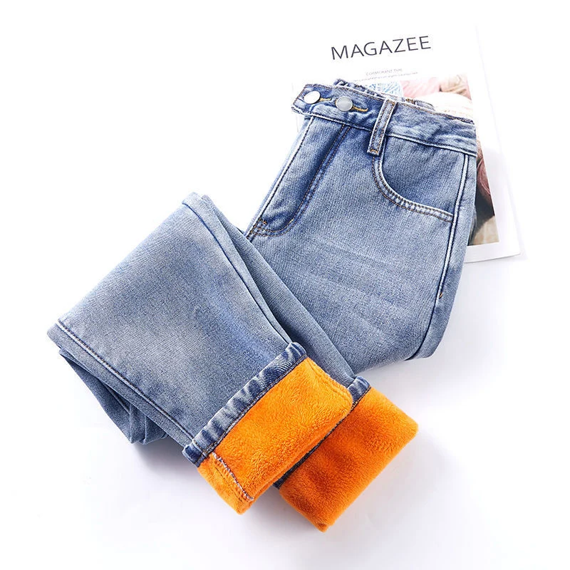 

High Waist Autumn Jeans Woman Plus Size Street Style Elastic Waist Denim Pants Cotton Loose Boyfriend Jeans 2020 Winter Velvet