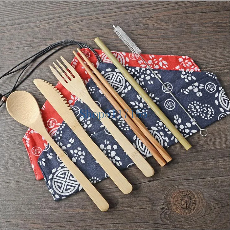 

100sets Portable Knife Picnic Natural Reusable Straw Spoon Fork Chopstick Kitchen Utensil Bamboo Cutlery Set