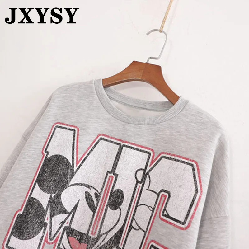 JXYSY, Женская Толстовка в английском стиле, принт с мышкой из мультфильма, Ретро стиль, большие размеры, свободная Женская толстовка, пуловеры, топы