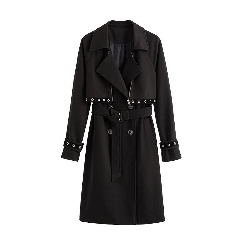 

2022 Korea Autumn And Winter New Woolen Overcoat Women X-Long Loose Lacing Belt Gray Double Sided Wool Coat Jacket