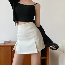 

HOUZHOU Women White Pencil Skirt Korean Fashion Vintage High Waist Split Sexy Bodycon Black Mini Skirts School Girls Casual Cute