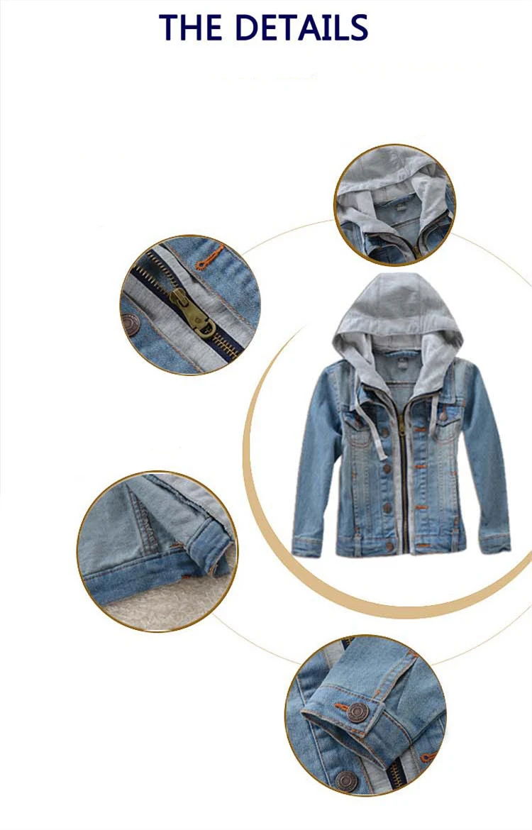 Denim Childrens' Jacket Autumn hooded outerwear for boys and girls children clothing Cotton Kids clothes high quality coat