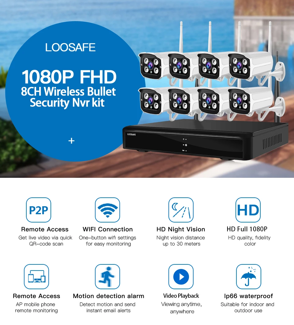 8CH 1080P Wifi NVR CCTV IP камера наружный водонепроницаемый беспроводной 2.0MP HDMI IR безопасность домашнего офиса система наблюдения комплект