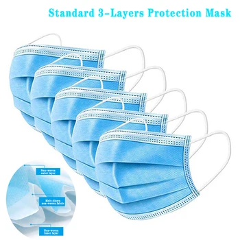 

100pcs Disposable Protective Face Mask For Anti Dust Air-Pollution Breathable Comfortable 3 Layers Non Woven Mouth Masque #51234