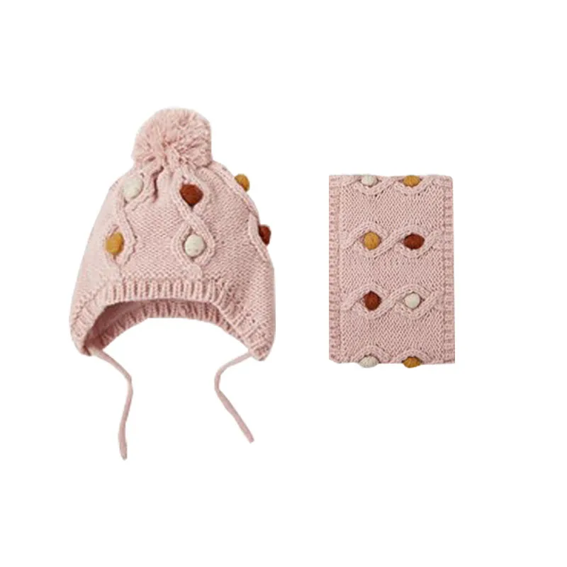 

Baby Hat & Scarf Set Winter Warm Knitted Hat With Cotton Lining and Matching Scarf Set Beige and Pink for Girls 1-6 Years Old
