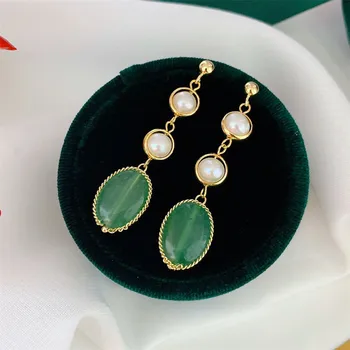 

Light The Luxury of Hand Made Retro Dongling Jade Gold Bean Earrings 14K Gold Filled Earring Jewelry For Women Best Gift
