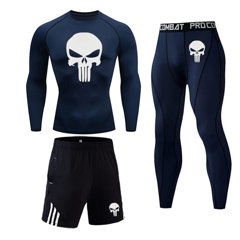 winter Top quality thermal underwear men underwear sets Sweatshirt sweat quick drying Skull compression underwear men clothing 4