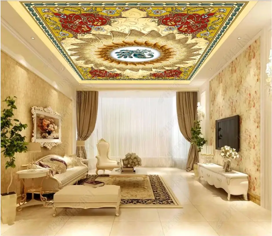 Настенные 3D-обои с изображением павлина на потолок домашний декор в европейском