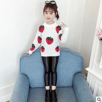 

Girls Sweaters 2019 New Spring/Autumn Children's Clothing Children Coat Child Leisure 2 Strawberry Color Sweaters Size4-14 ly465