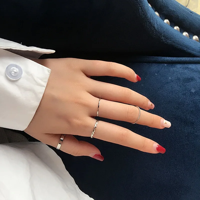 4Pcs/set Minimalist Silver Gold Color Metal Rings Smooth Thin Wave Hollow Finger Joint Ring for Women Charm Jewelry | Украшения и