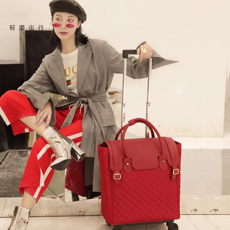 Модный чемодан для путешествий, сумка на колесиках, 18 дюймов, деловой чемодан, Корейская версия, сумка на колесиках, Женская Ручная сумка - Цвет: Red