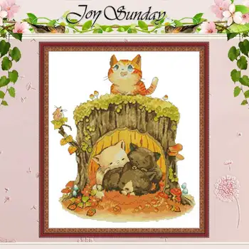 

Kitten under the stump Patterns Counted Cross Stitch DIY 11 14CT Cross Stitch Set Chinese Cross-stitch Kit Embroidery Needlework