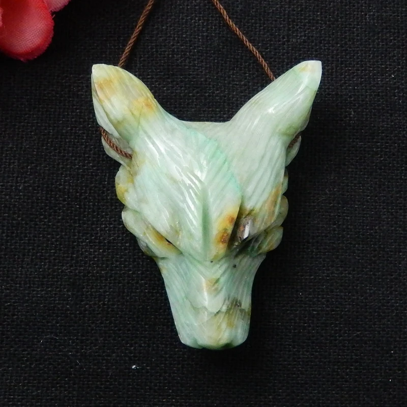 Natural Gemstone Chrysocolla Handmade Wolf Head jewelry Pendant 48x37x18mm 26.8g | Украшения и аксессуары
