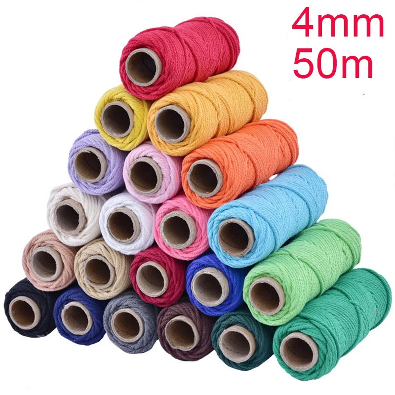 

4 mm x 50 m 100% Cotton Cord Colorful Cord Rope Beige Twisted Craft Macrame String DIY Home Textile Wedding Decorative supply