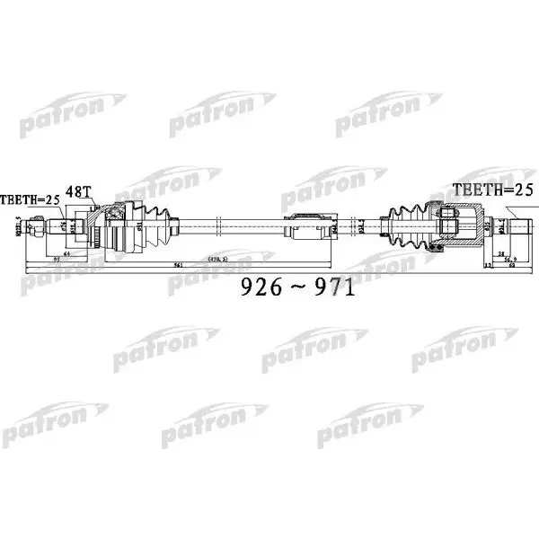Полуось передний мост справа 25X926X52,5X25 ABS:48T KIA RIO [TC] 06- АКПП PATRON PDS0520