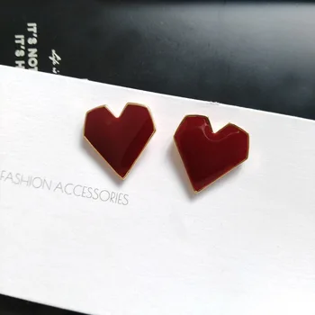 

S925 needle Sweet Jewelry Earrings Simply Design Red Enamel Love Heart Stud Earrings For Women Jewelry Girl Student Party Gifts