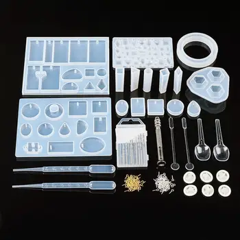 

Mixed Silicone Molds Epoxy Resin UV Casting Tools Set for Jewelry making DIY with Stainless Steel Tweezers Iron Screw Eye Pin