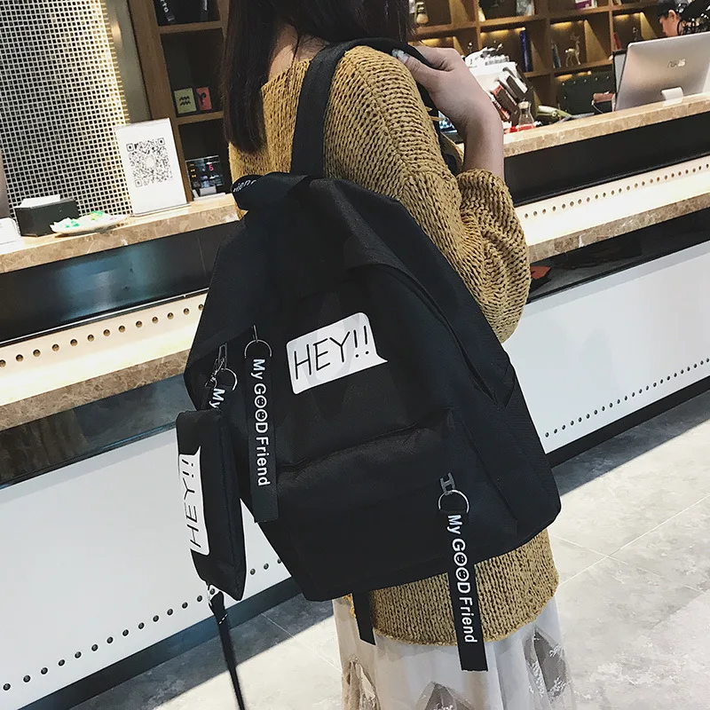 Рюкзаки для девочек, школьные сумки Mochila, с вышивкой, женская мода, для студентов, с рисунком, Blacl