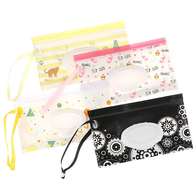 Fashion Eco-friendly Easy-carry Wet Wipes Bag Snap Strap Wipes Container Clamshell Cosmetic Pouch Clutch Cleaning Case