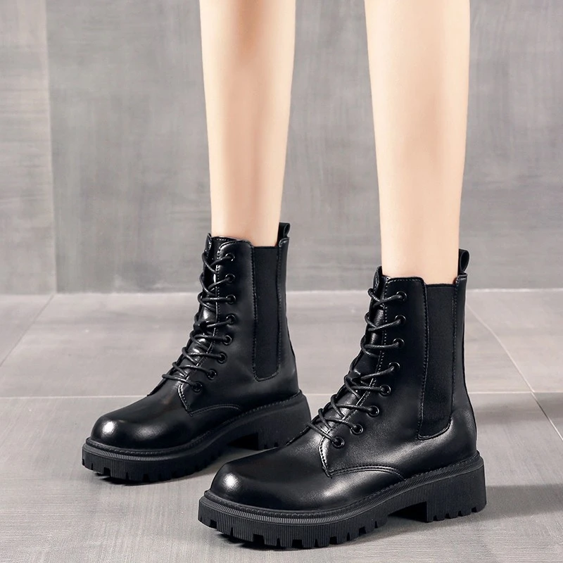 Rock shoes Botas de media pantorrilla para mujer, botines de diseñador de lujo, botas cortas de bajo, botas cortas de punta redonda, 2021|Botas hasta el tobillo|
