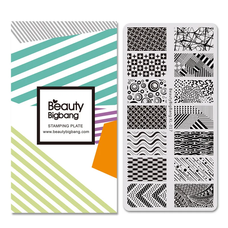 

BeautyBigBang Nail Art Stamping Plates Stencil Mold Geometric Theme Striped Images Rectangle Nail Stamps Template