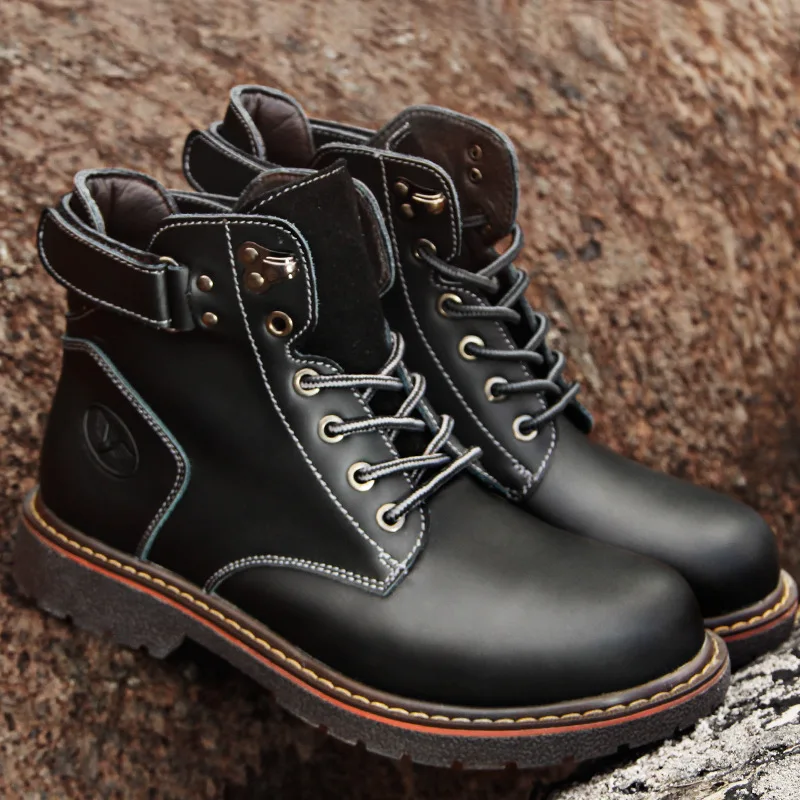 

Men Motorcycle Boots Vintage Combat Boot Winter Fur Nice Pop Cow Split Leather Lace Up Military Boots Men Shoes Ankle Boots