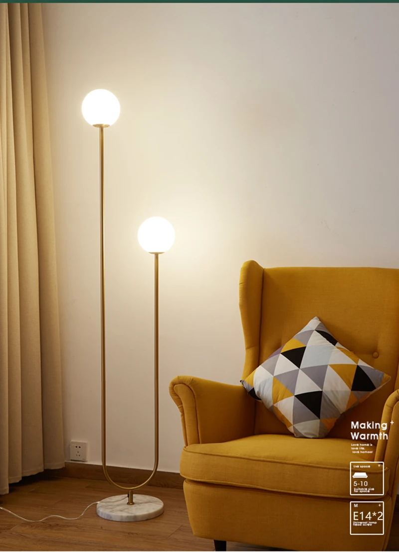 white glass shade floor lamp good quality white glass brass color E14 for hotel project