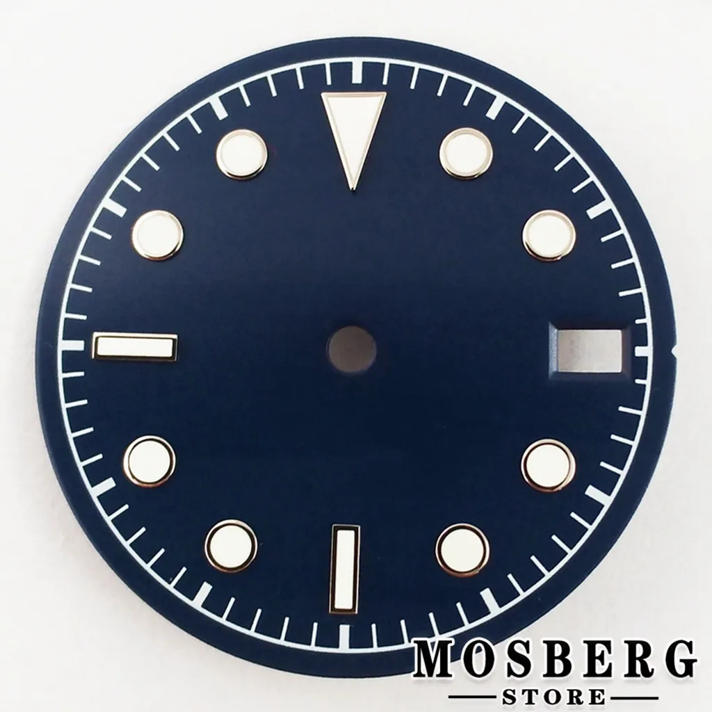 Sterile Luminous Black and Green Watch Dial with Date Window and Hands - 28.5mm