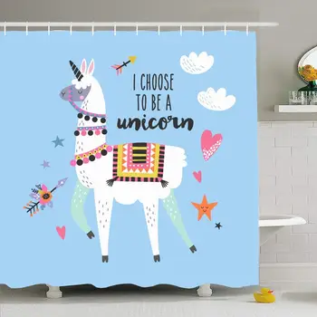 

Shower Curtain Set with Hooks 66x72 Cute Coloring Be with Decoration Summer Llama Childish Pink Alpaca Unicorn Horn Animals I