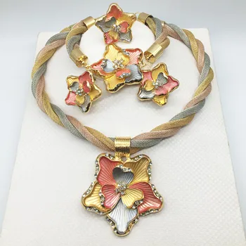 

Nigerian Wedding African Beads Jewelry Sets Crystal Fashion Dubai Gold Jewelry Sets For Women Costume Design necklace earrings