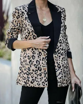 

Leopard Jacket Women Fashion Blazers Warm Casual Winter Cardigan Long Sleeve Coat