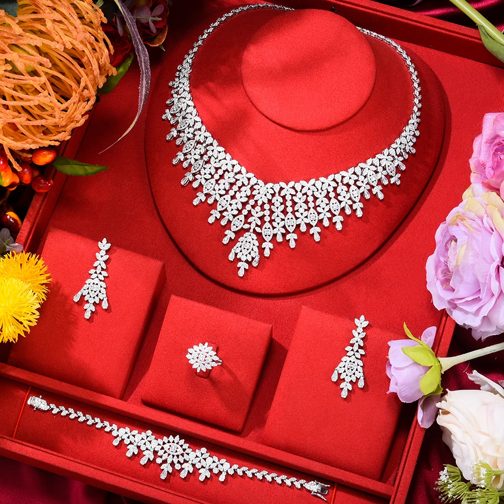 

Missvikki Famous Brand 4PCS Luxury African Jewelry Set For Women Wedding Party Zircon Crystal Indian Dubai Bridal Jewelry Sets