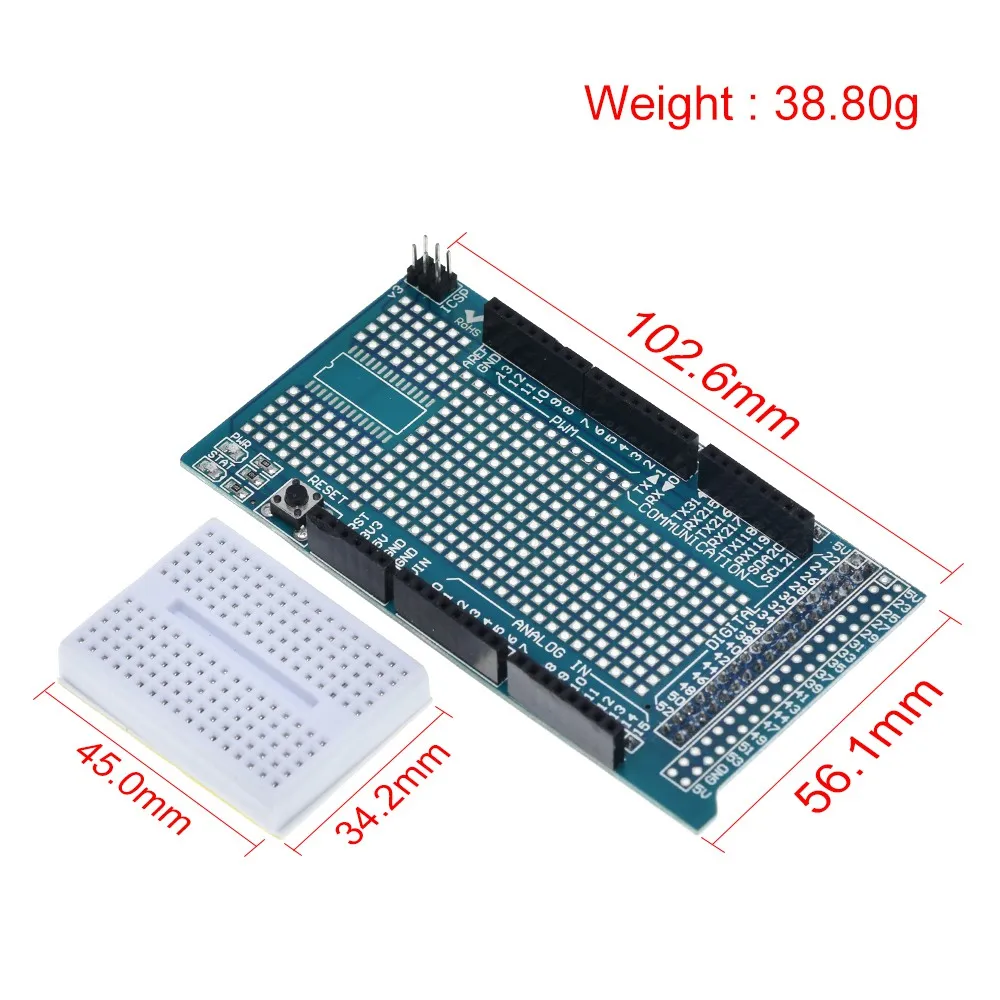 MEGA 2560 R3 Proto Prototype Shield V3.0 Expansion Development Board + Mini PCB Breadboard 170 Tie Points for arduino DIY