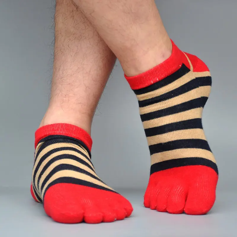 Носки мужские хлопковые в полоску впитывающие пот с пальцами дышащие