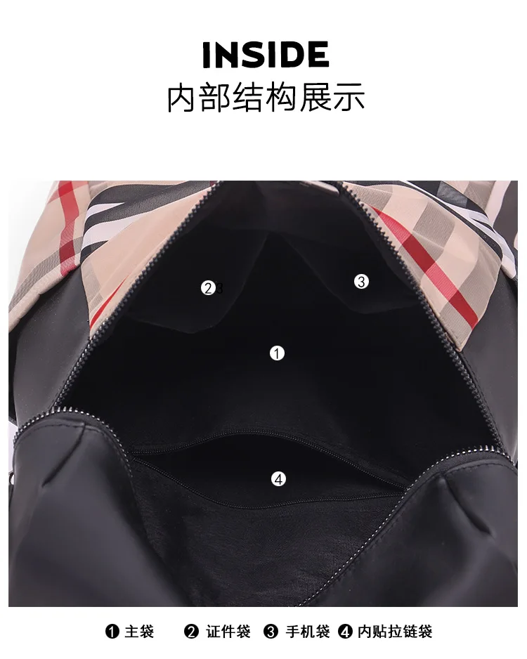 Korean New Style Waterproof Oxford Cloth Backpack WOMEN'S Bag Travel Versatile Canvas Plaid Backpack Dual Purpose School Ba
