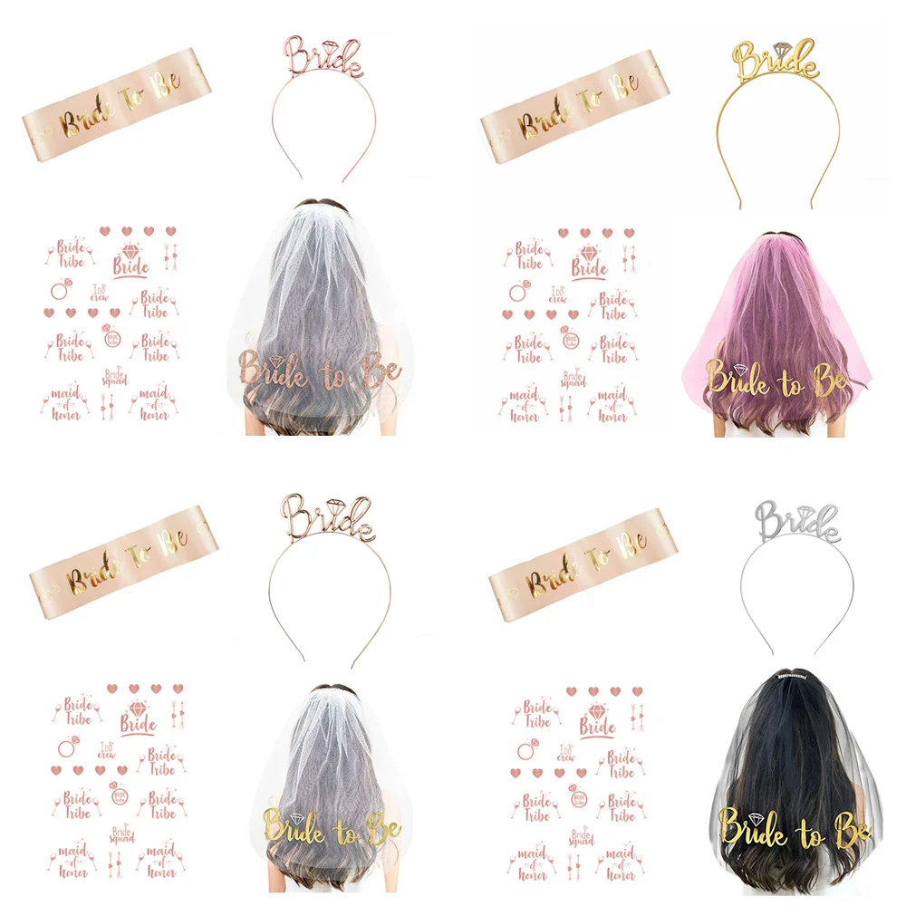 Hen Night Party Decorations 1 Set Bachelorette Party Supplies Rose Gold Team Bride Bride To Be Wedding Veil for Bridal Shower,Q