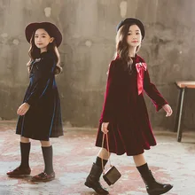 Новое осенне-зимнее бархатное платье для девочек детское платье с бантом милое Новогоднее и рождественское платье